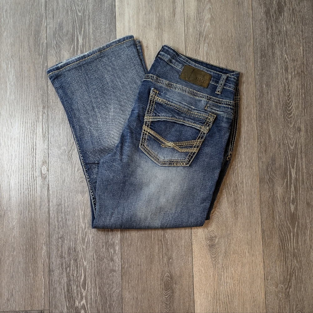 BKE Buckles Jeans Mens 34S Blue Medium Wash Wash Derek Straight Leg Modern Fit